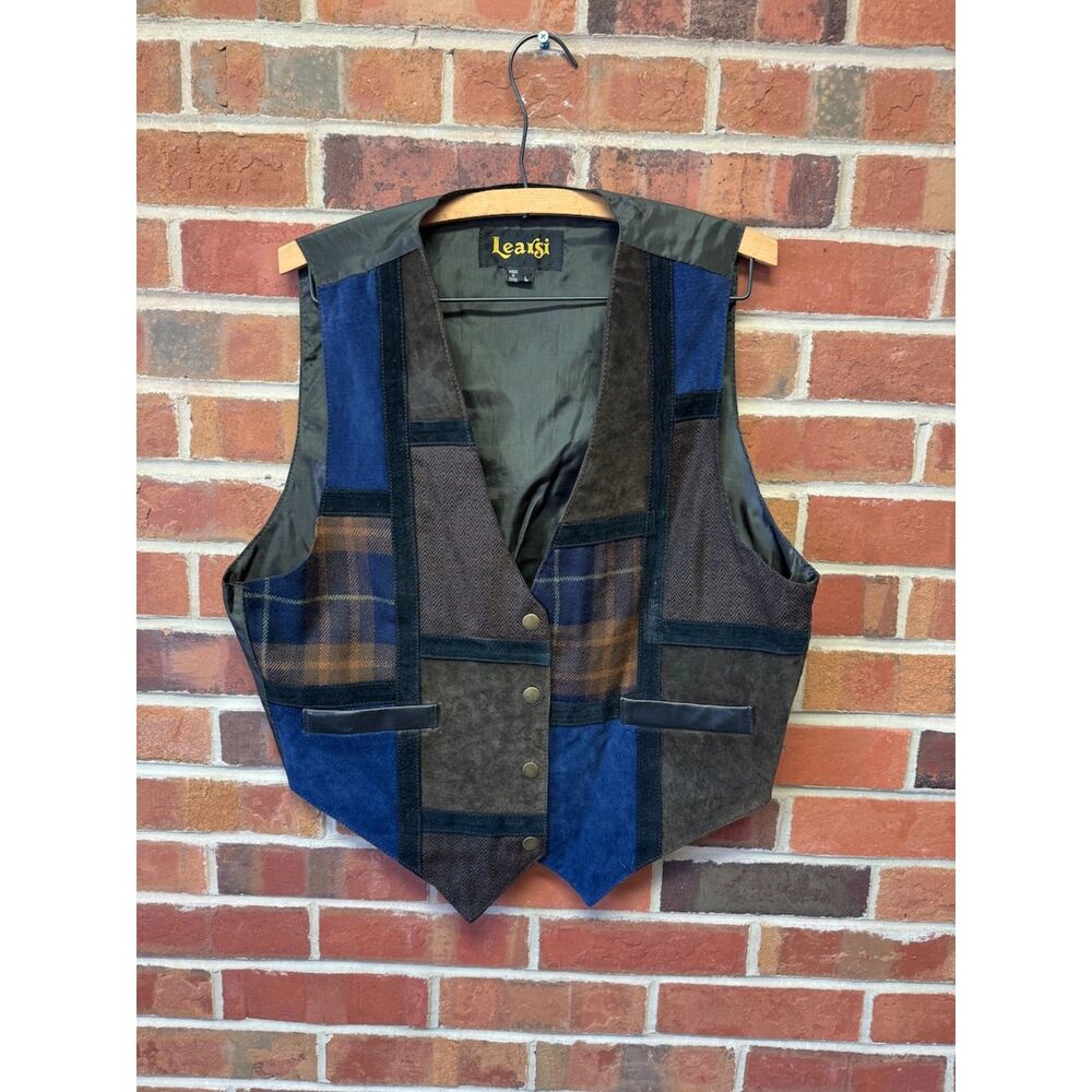 Vintage Learsi Patchwork Vest Plaid Suede Western Boho L